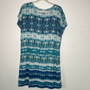 BLL New York Dress Sleeveless Blue Tie Dye Size Large Light Weight 100% Viscose